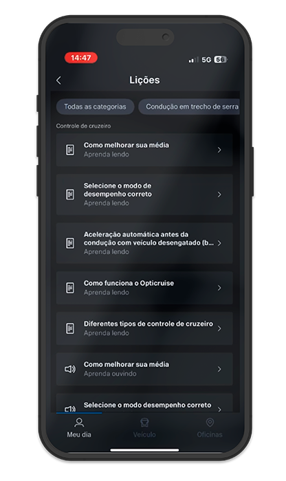 app prodriver mockup lições